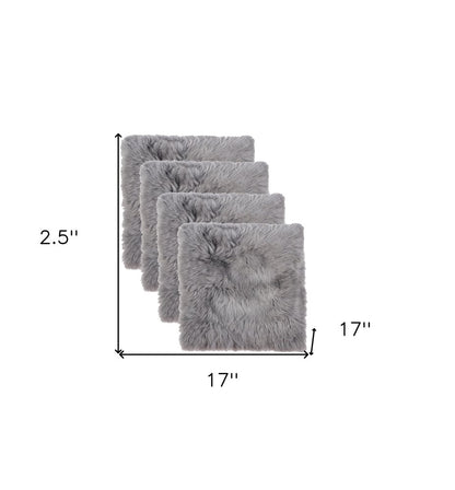 Set Of Four 17" X 17" Grey Wool Chair Pads
