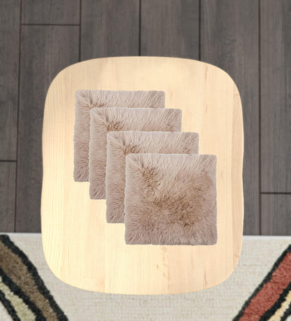 Set Of Four 17" X 17" Taupe Wool Chair Pads