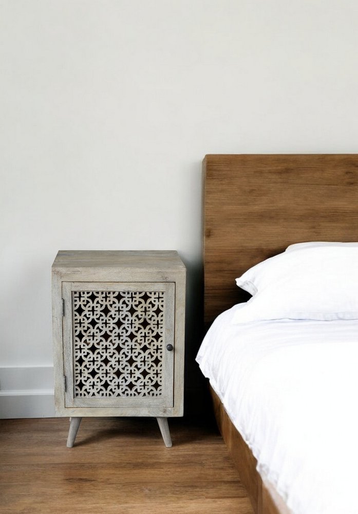 30" Gray Solid Wood Nightstand