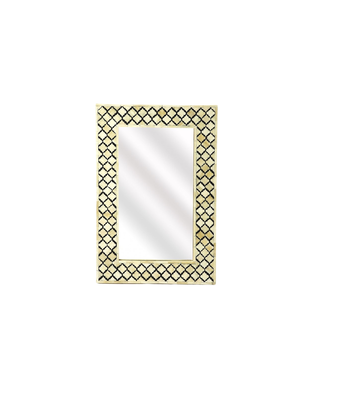 24" Ivory and Black Quatrefoil Bone Inlay Framed Wall Mirror