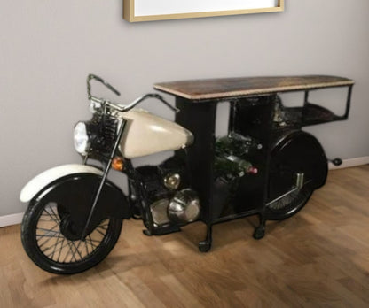 Black and White Metal And Solid Wood Rolling Bar Cart With Wine Storage