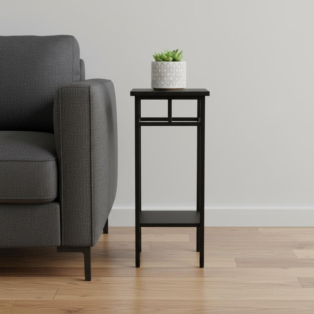 28" Black Square End Table With Shelf