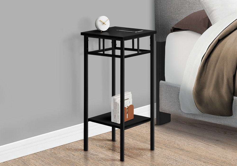 28" Black Square End Table With Shelf