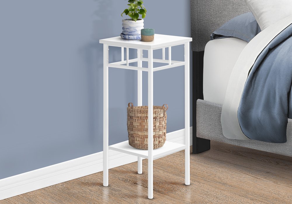 28" White Square End Table With Shelf