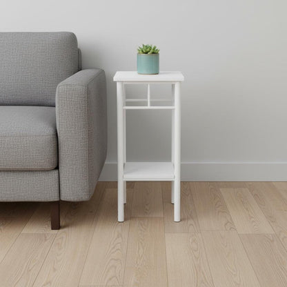 28" White Square End Table With Shelf