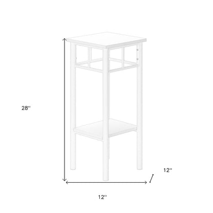 28" White Square End Table With Shelf
