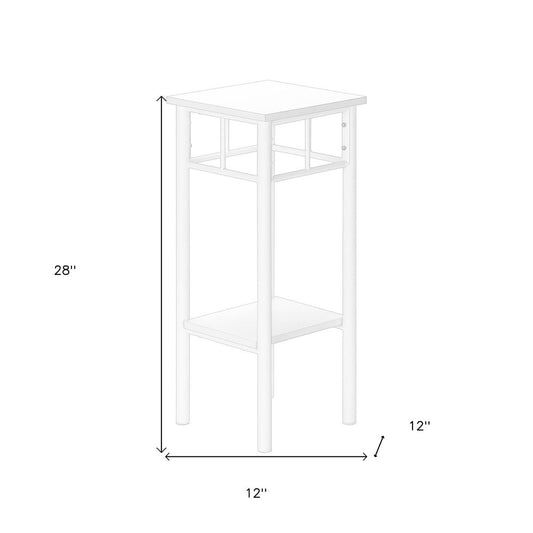 28" White Square End Table With Shelf