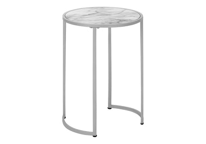 24" Silver And White Round End Table