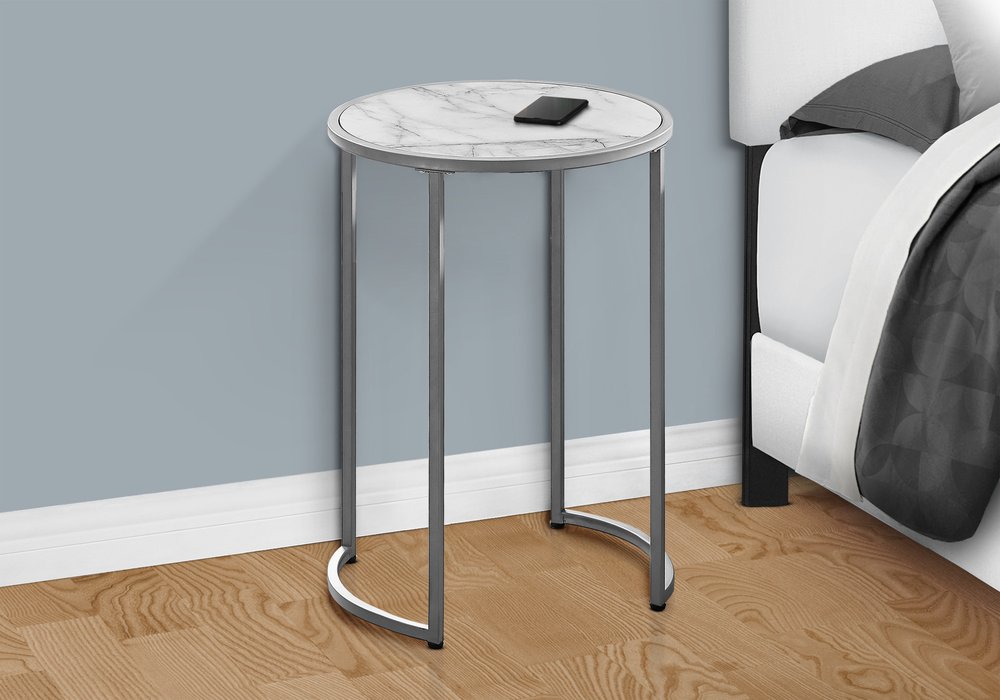 24" Silver And White Round End Table