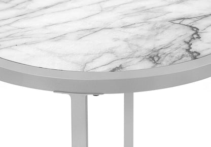 24" Silver And White Round End Table