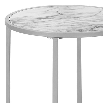 24" Silver And White Round End Table