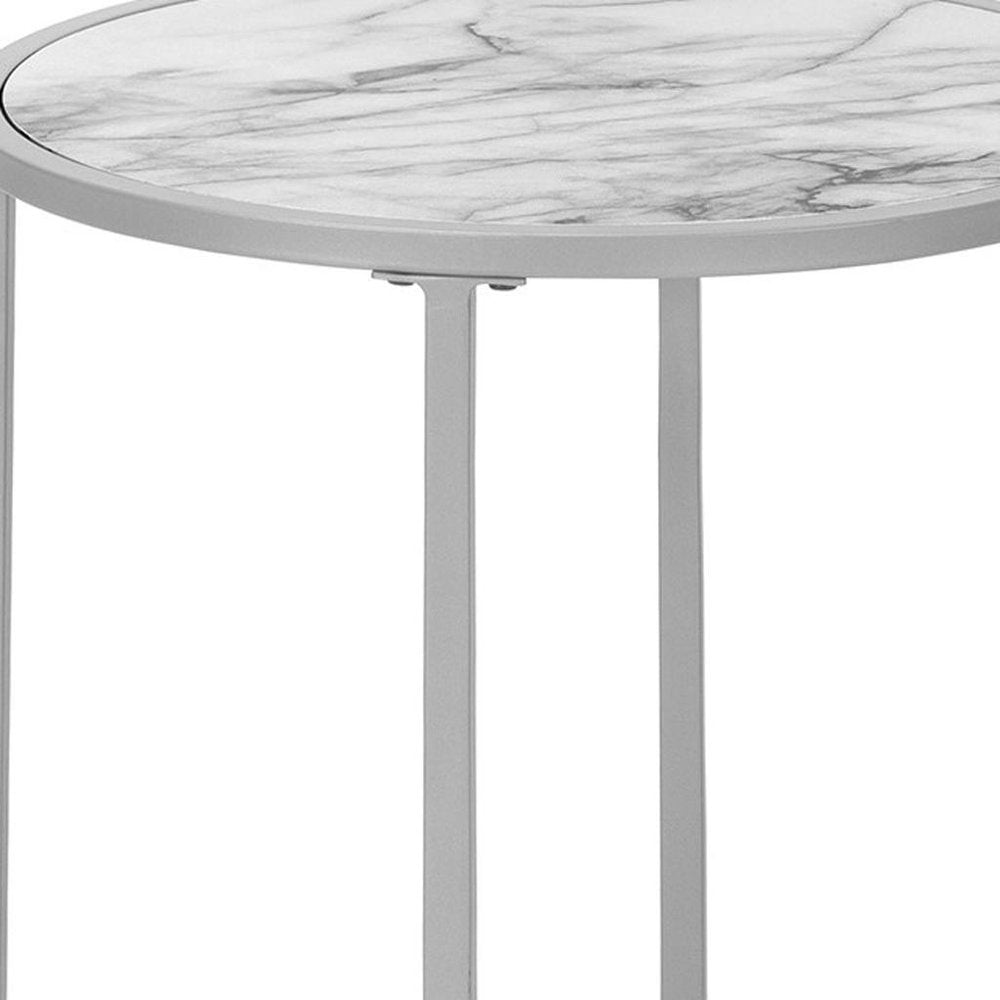 24" Silver And White Round End Table