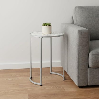 24" Silver And White Round End Table