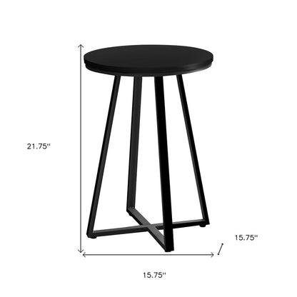 22" Black Wood And Iron Round Cross Legs End Table