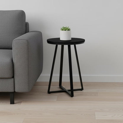 22" Black Wood And Iron Round Cross Legs End Table