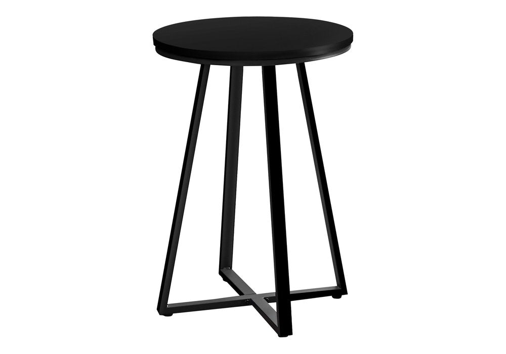 22" Black Wood And Iron Round Cross Legs End Table