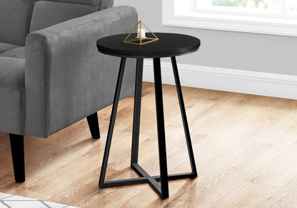 22" Black Wood And Iron Round Cross Legs End Table