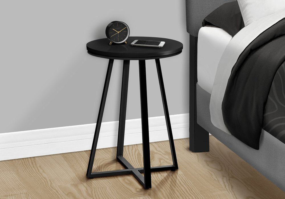 22" Black Wood And Iron Round Cross Legs End Table