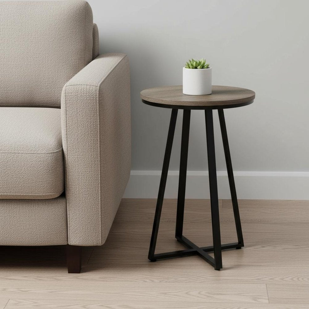 22" Black And Deep Taupe Round End Table