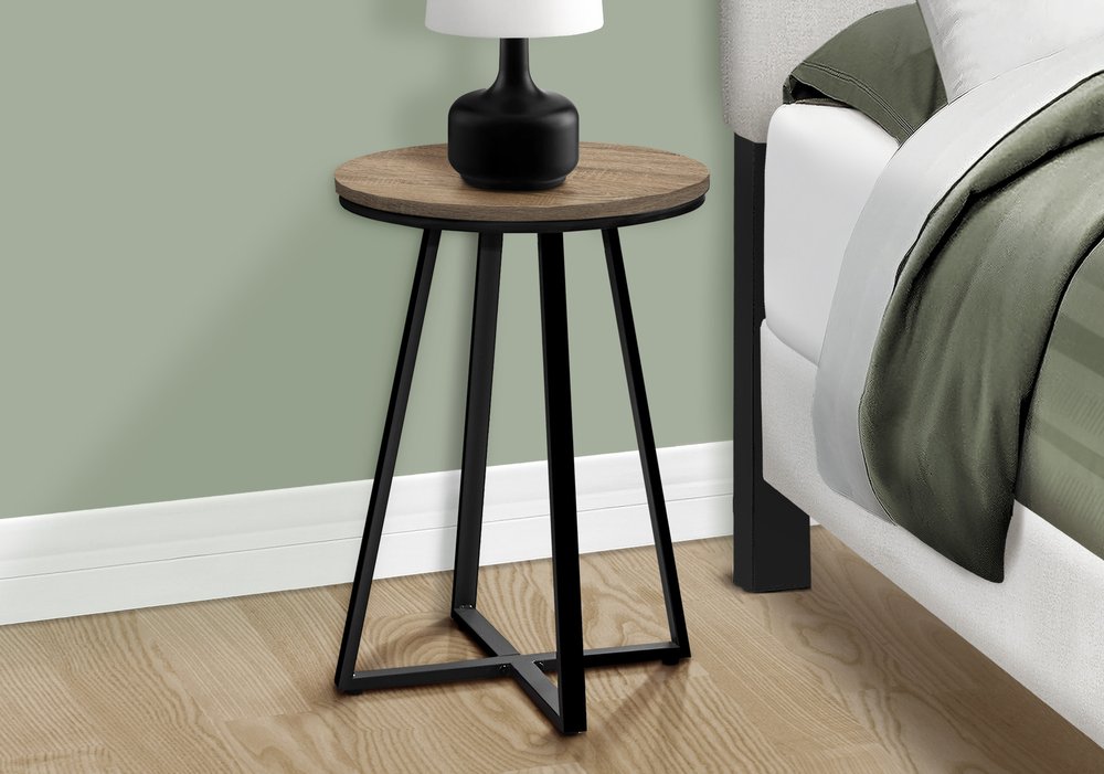 22" Black And Deep Taupe Round End Table