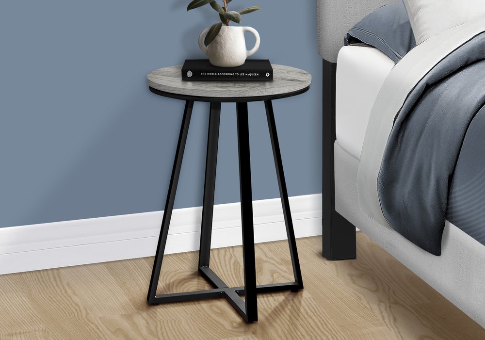 22" Black And Gray Round End Table