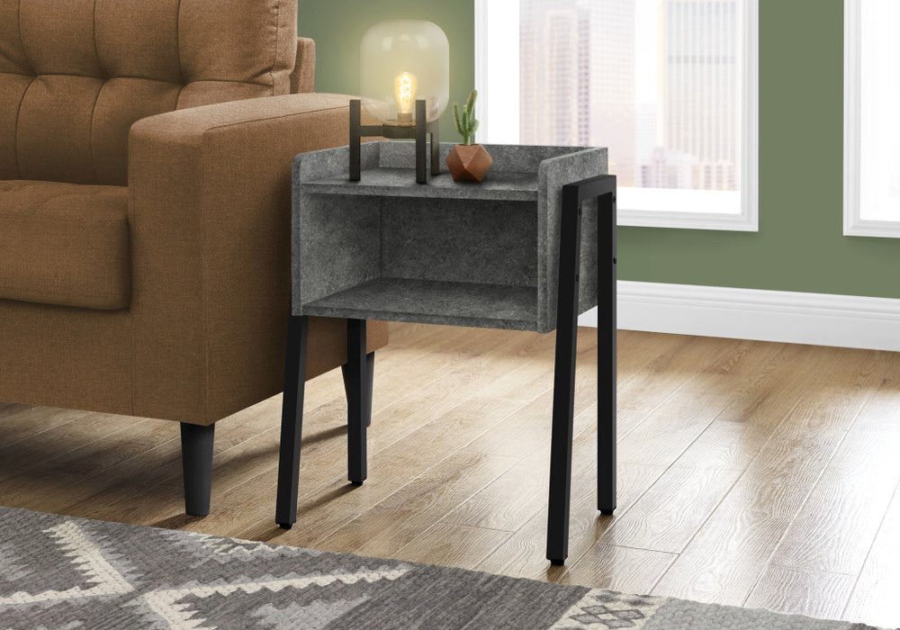 23" Dark Gray And Black Wood And Iron End Table With Shelf