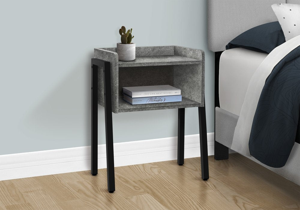 23" Dark Gray And Black Wood And Iron End Table With Shelf