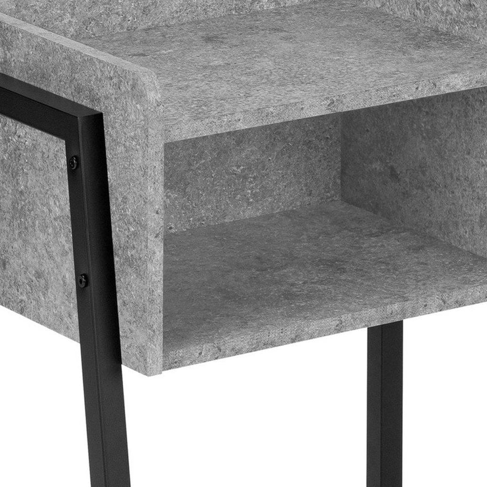 23" Dark Gray And Black Wood And Iron End Table With Shelf