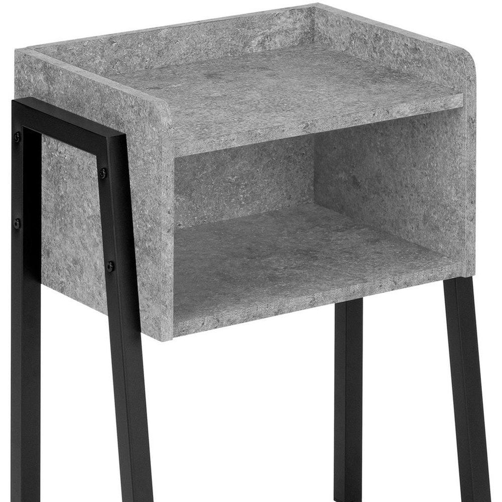 23" Dark Gray And Black Wood And Iron End Table With Shelf