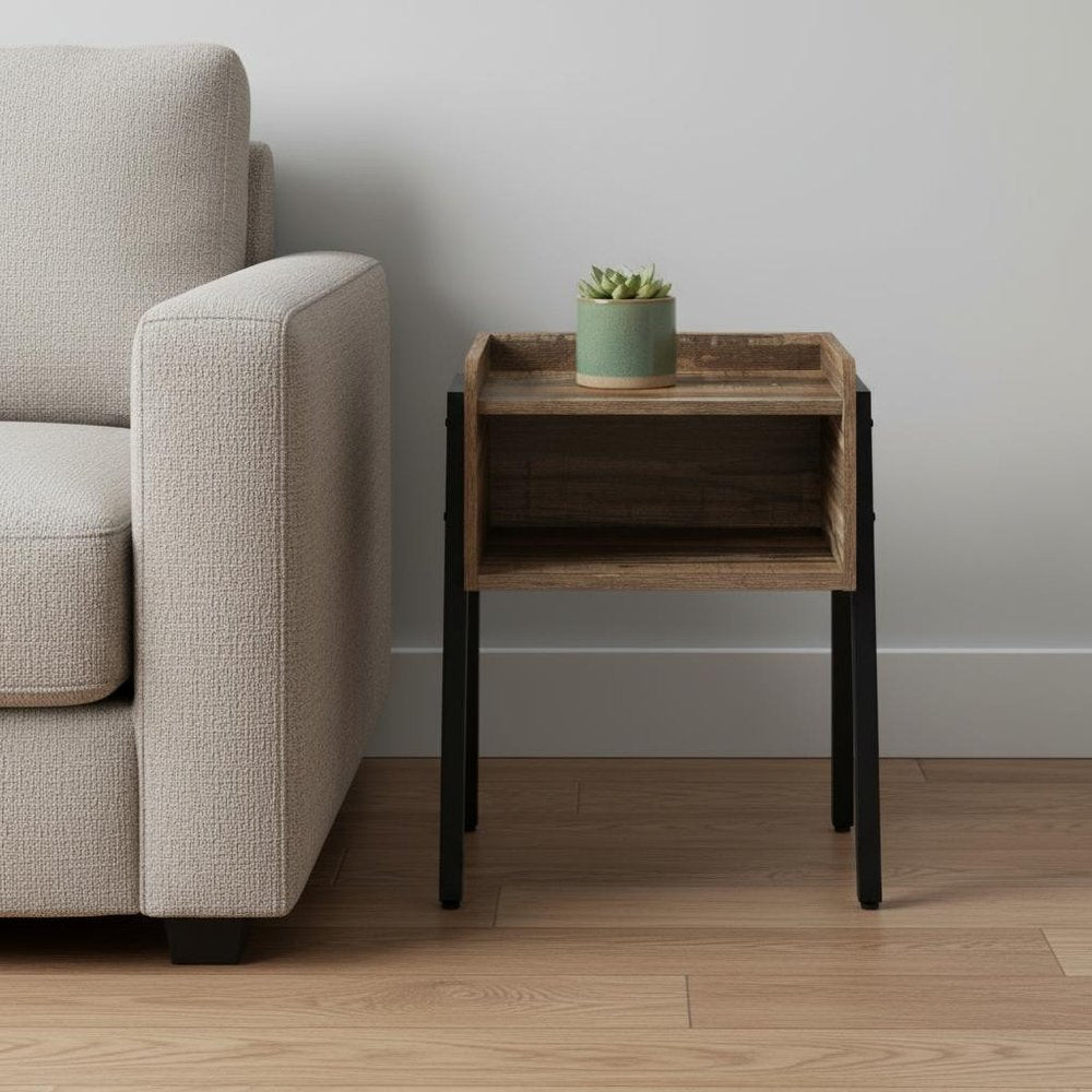 23" Black And Brown End Table With Shelf