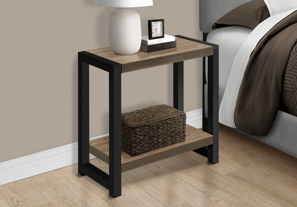 22" Black And Deep Taupe End Table With Shelf