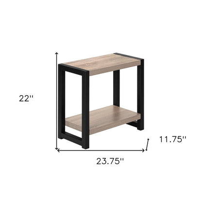 22" Black And Deep Taupe End Table With Shelf