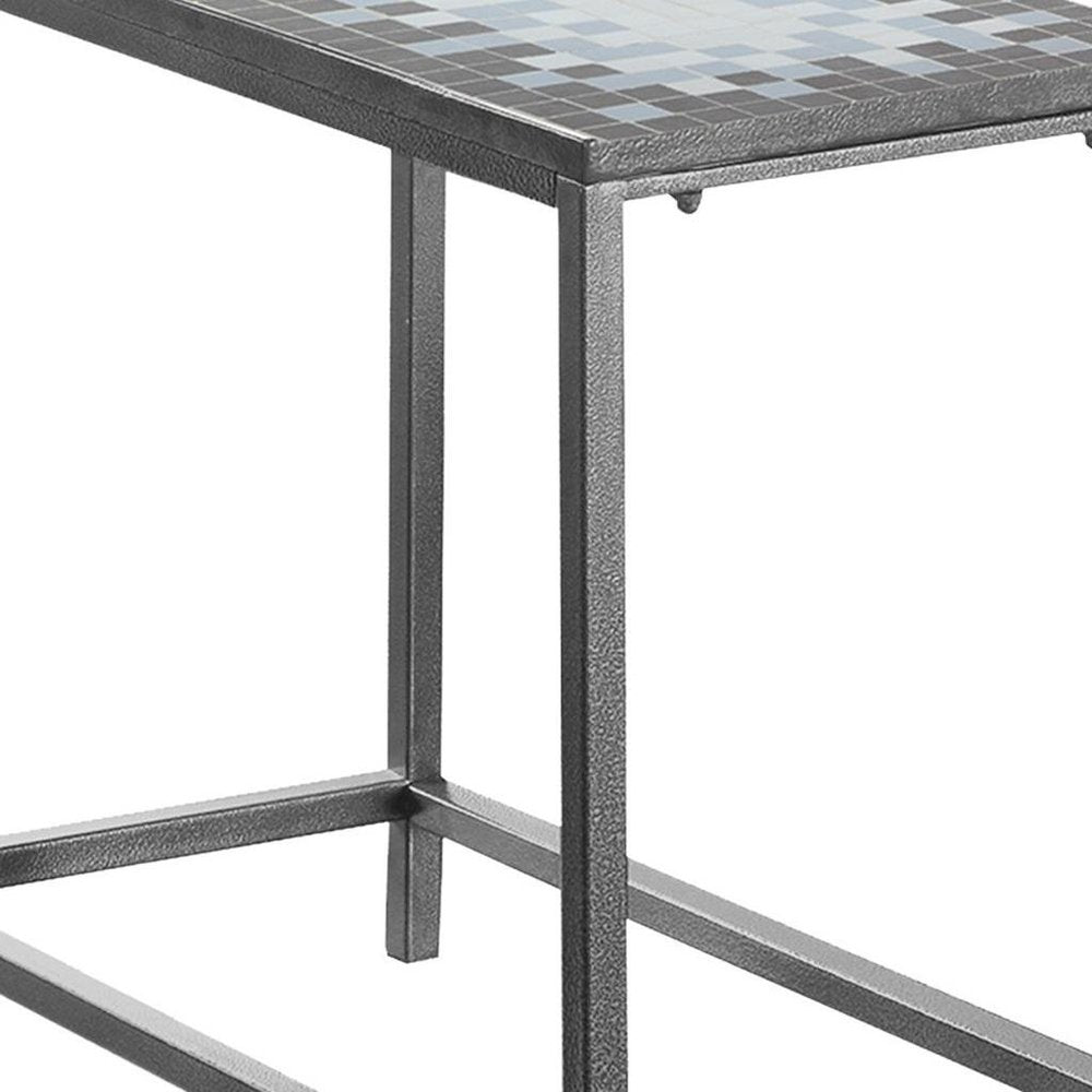 22" Gray And White Tile End Table