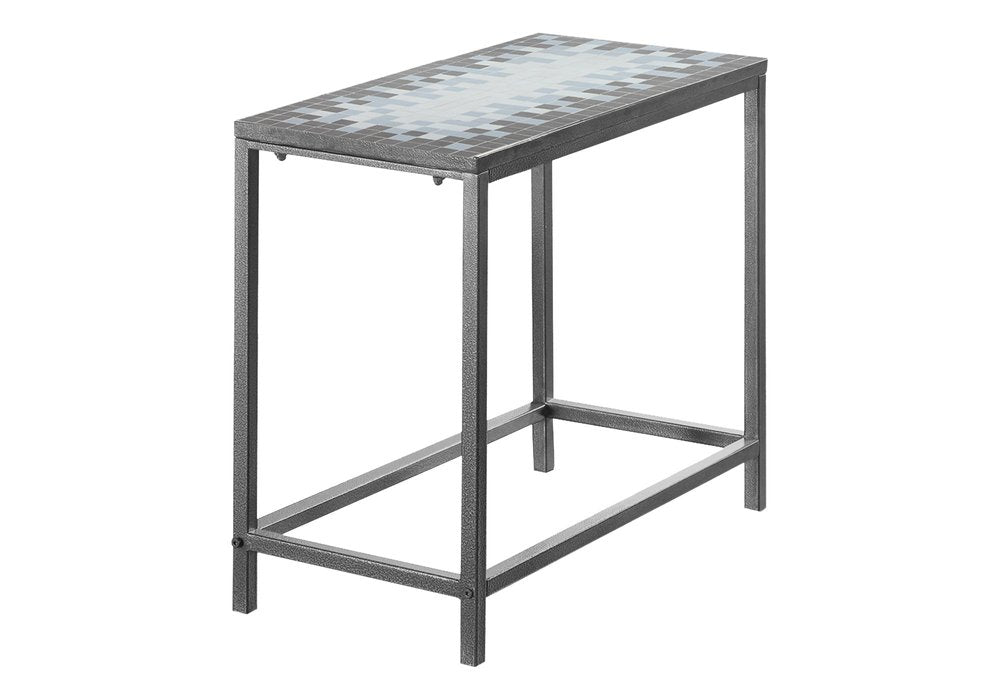 22" Gray And White Tile End Table