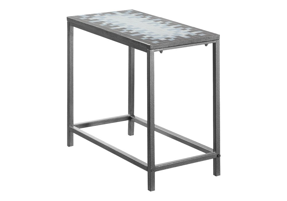 22" Gray And White Tile End Table