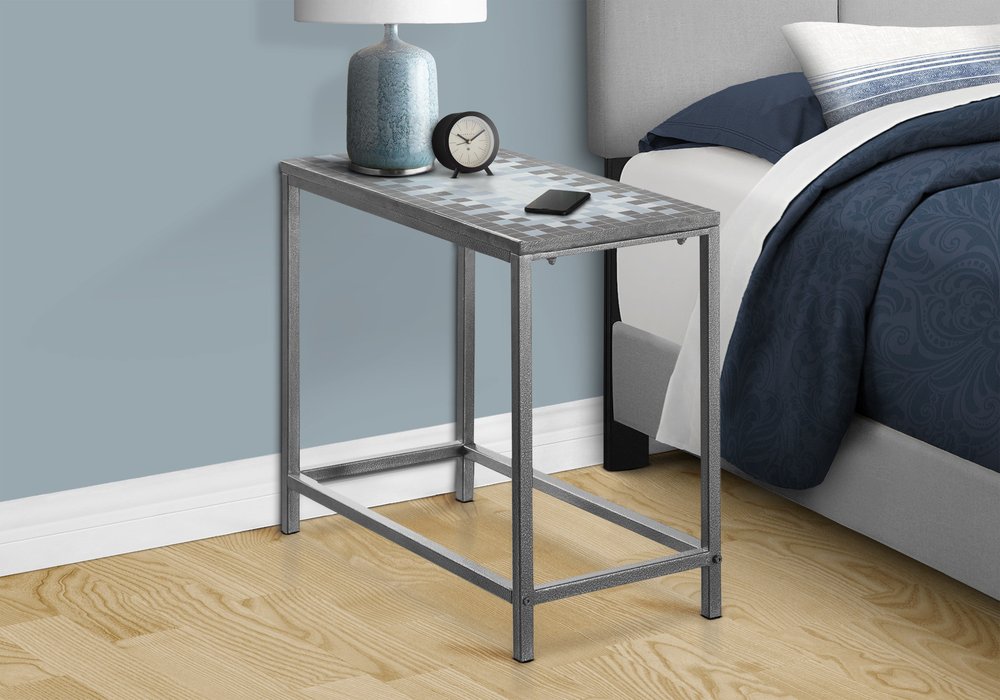 22" Gray And White Tile End Table