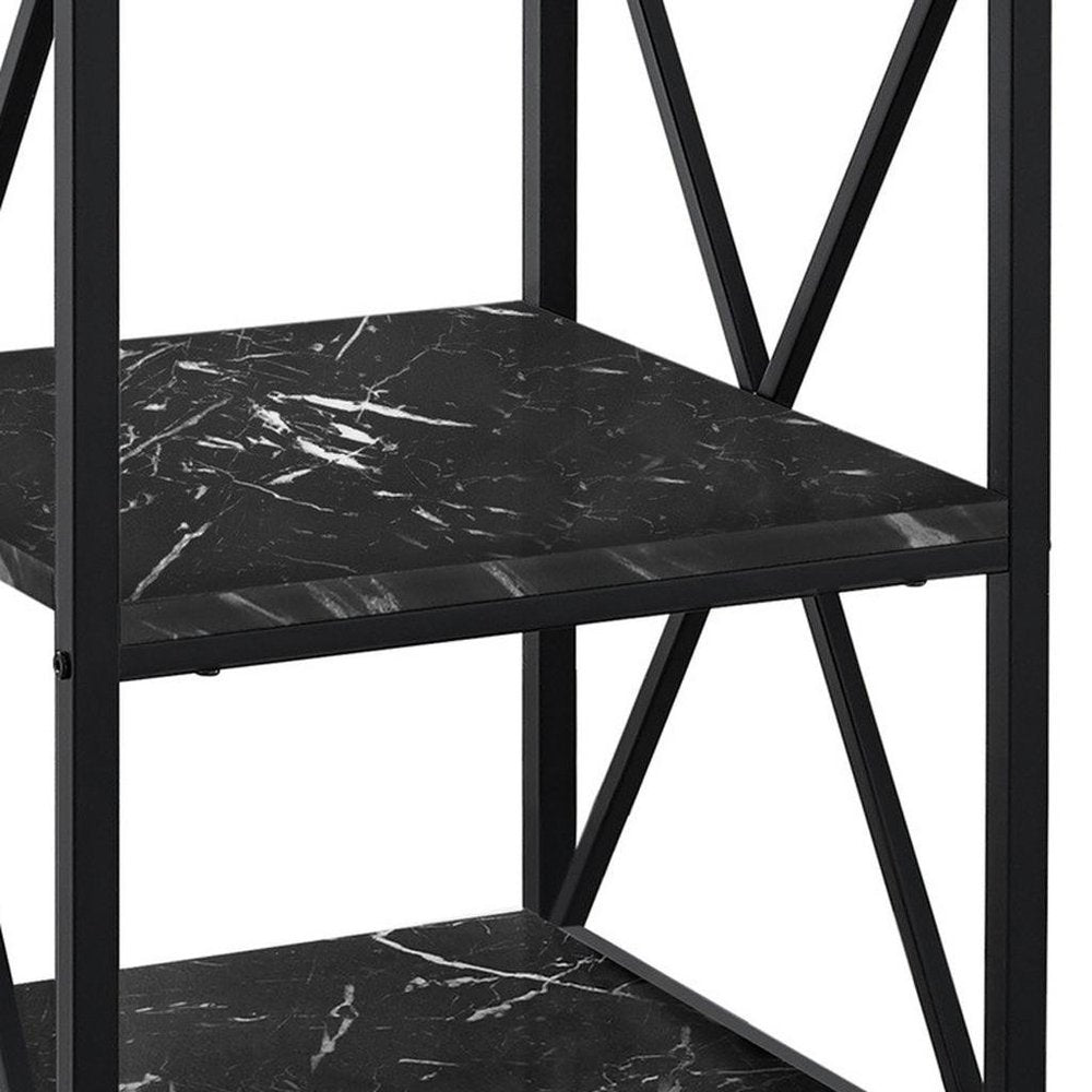 26" Black Square End Table With Two Shelves