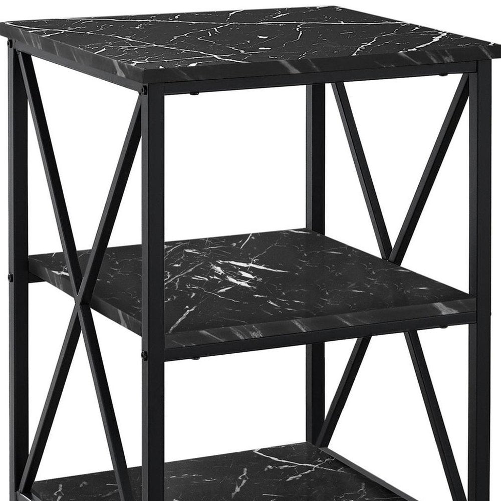 26" Black Square End Table With Two Shelves