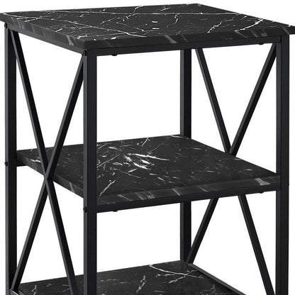 26" Black Square End Table With Two Shelves