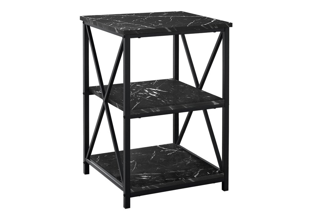26" Black Square End Table With Two Shelves