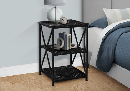 26" Black Square End Table With Two Shelves