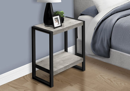 24" Gray And Black Distressed Wood And Iron Frame End Table With Shelf