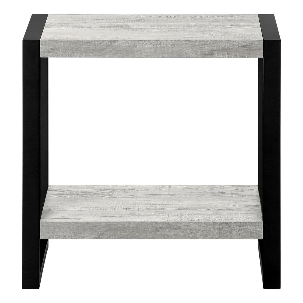 24" Gray And Black Distressed Wood And Iron Frame End Table With Shelf
