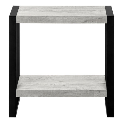 24" Gray And Black Distressed Wood And Iron Frame End Table With Shelf