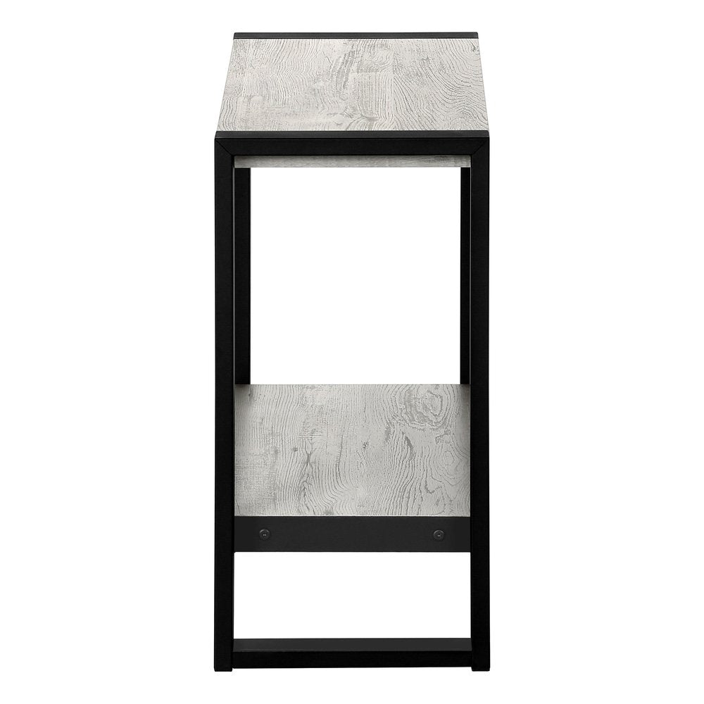 24" Gray And Black Distressed Wood And Iron Frame End Table With Shelf