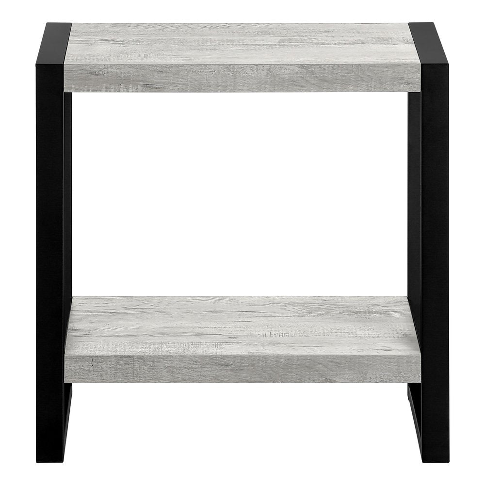 24" Gray And Black Distressed Wood And Iron Frame End Table With Shelf