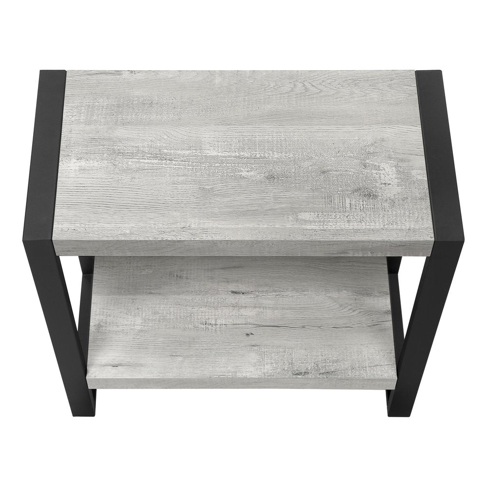 24" Gray And Black Distressed Wood And Iron Frame End Table With Shelf