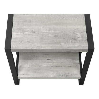 24" Gray And Black Distressed Wood And Iron Frame End Table With Shelf