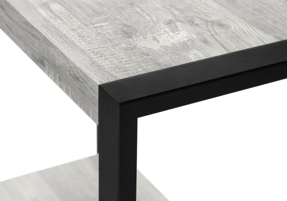 24" Gray And Black Distressed Wood And Iron Frame End Table With Shelf