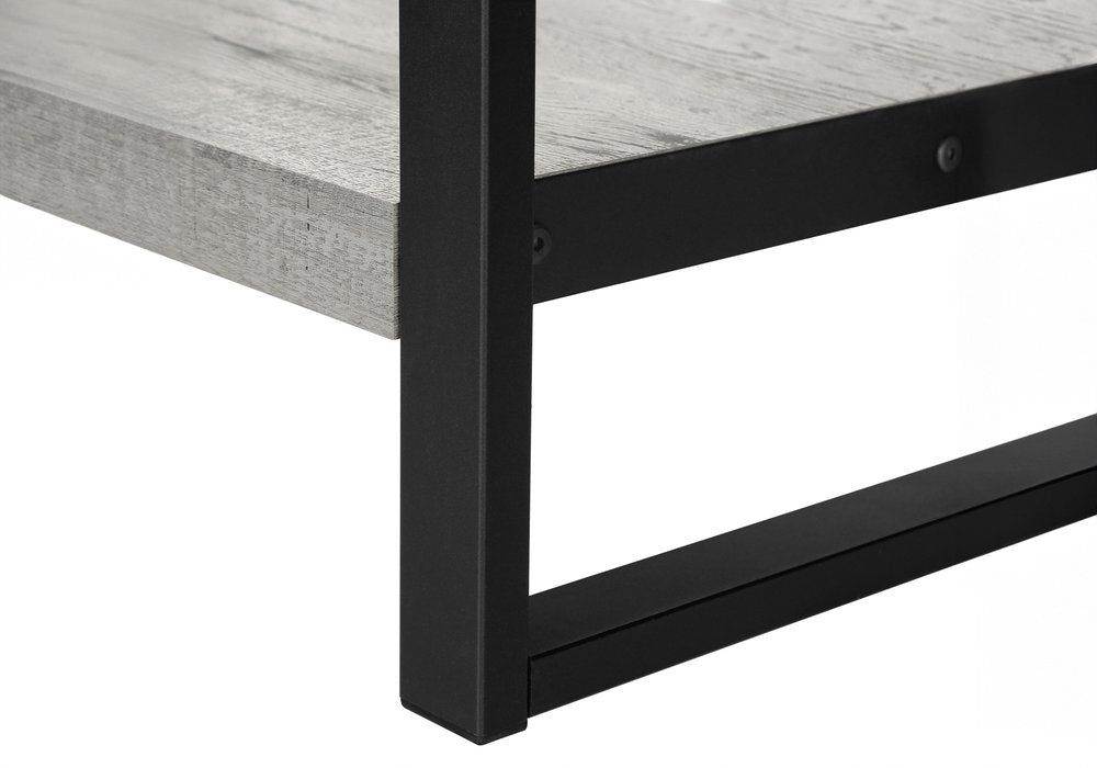 24" Gray And Black Distressed Wood And Iron Frame End Table With Shelf